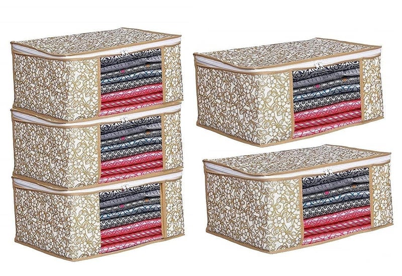 Perpetual Saree Organizer For Wardrobe - Foldable Saree Covers With Zip, Multipurpose Storage Bag For Suit, Lehanga, Dress Packing With Transparent Window Pack of 4 Pcs. (rcm1) - Image 1