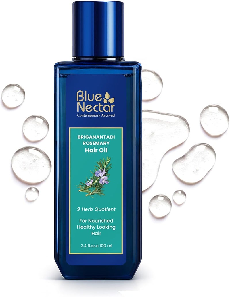 Blue Nectar Rosemary Oil for Hair Growth with Bhringraj Oil for Hair | Natural Alternate for Redensyl | Non- Sticky Ayurvedic Hair Oil with Amla Hair Oil (9 Herbs, 100ml) - Image 1