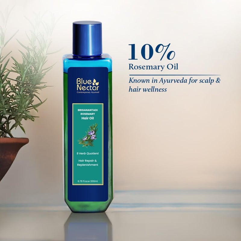 Blue Nectar Rosemary Oil for Hair Growth with Bhringraj Oil for Hair | Natural Alternate for Redensyl | Non- Sticky Ayurvedic Hair Oil with Amla Hair Oil (9 Herbs, 100ml) - Image 4