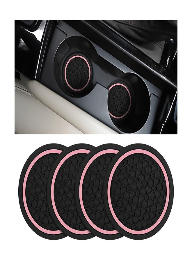 Mandark 4PCS Car Cup Holder Coasters, 2.75 Inch Non-Slip Insert Water Bottle Holder Pads, Dustproof Automotive Interior Accessories Mat, Universal for Vehicles, Trucks, RVs and More（Black/Pink） - Image 1