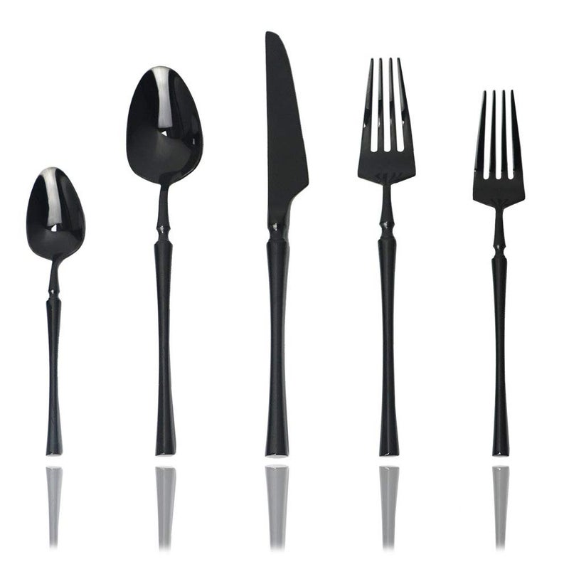 JASHII 20piece 1810 Stainless Steel Black FlatwareCutleryTableware Set Service for 4 Person Include KnifeForkSpoon Mirror Polished Black
