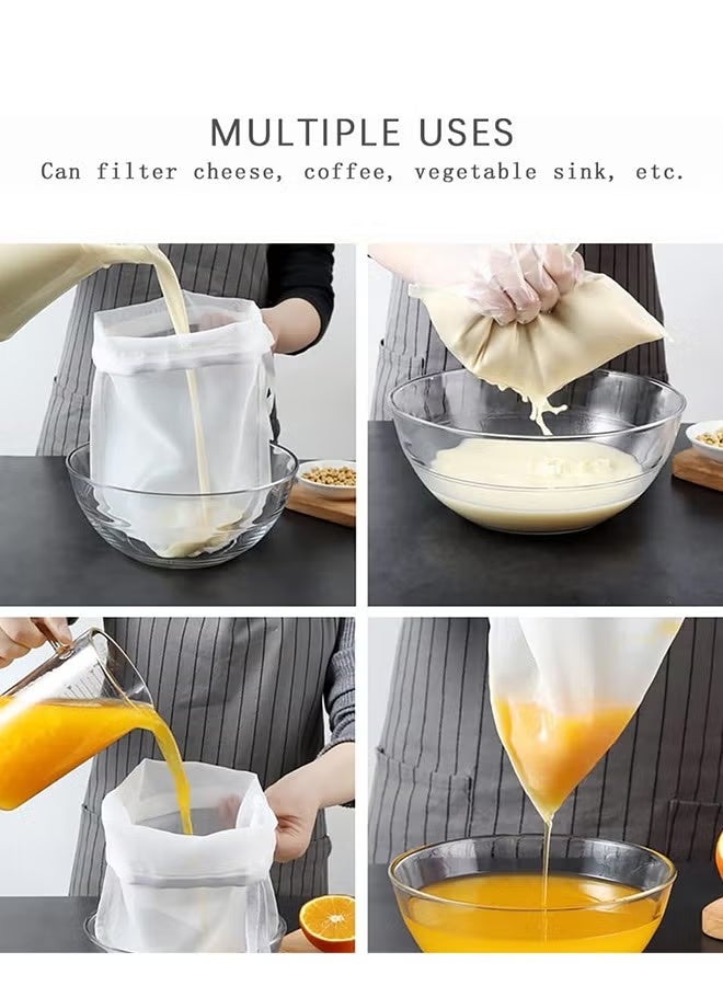 اتش اس 4 قطع من أكياس تصفية حليب الصويا ذات الدرجة الغذائية، أكياس تصفية عصير الخضار، شبكة دقيقة 100 ميش، 20*30 سم، أكياس تصفية الحليب، مصفاة غذائية متعددة الاستخدامات، قماش جبنة نايلون. - Image 2