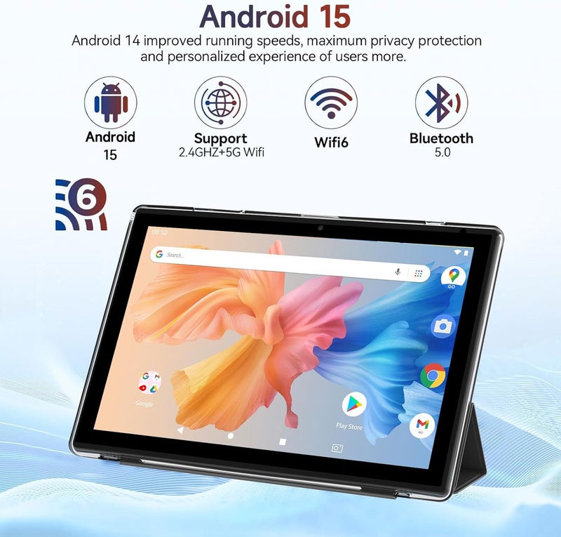 CUPEISI Android 15 Tablet, 10 inch 12GB RAM+64GB ROM/1TB (Max), 2 in 1 Tablets with Keyboard Case Mouse Stylus, 1.8GHz Quad-core Processor, 1280*800 IPS HD Touch Screen, 8MP Camera, 5G Wi-Fi 6 BT 5.0 Tablet - Image 2