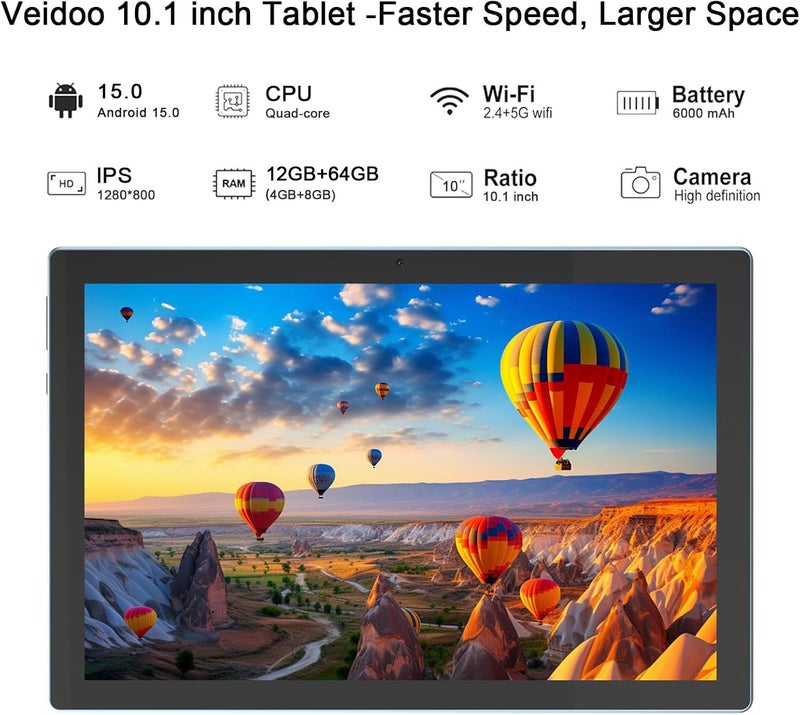 CUPEISI Android 15 Tablet, 10 inch 12GB RAM+64GB ROM/1TB (Max), 2 in 1 Tablets with Keyboard Case Mouse Stylus, 1.8GHz Quad-core Processor, 1280*800 IPS HD Touch Screen, 8MP Camera, 5G Wi-Fi 6 BT 5.0 Tablet - Image 4