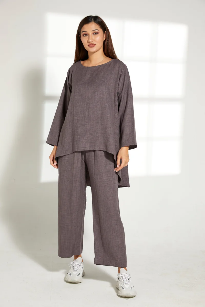 Moistreet Asymmetric Boat Neck Top & Pants Set
