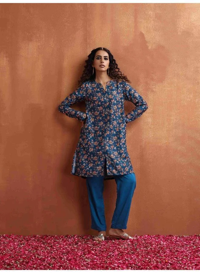 trueBrowns Blue Print Kurta Co-ord Set