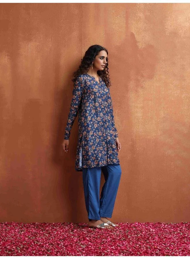 trueBrowns Blue Print Kurta Co-ord Set