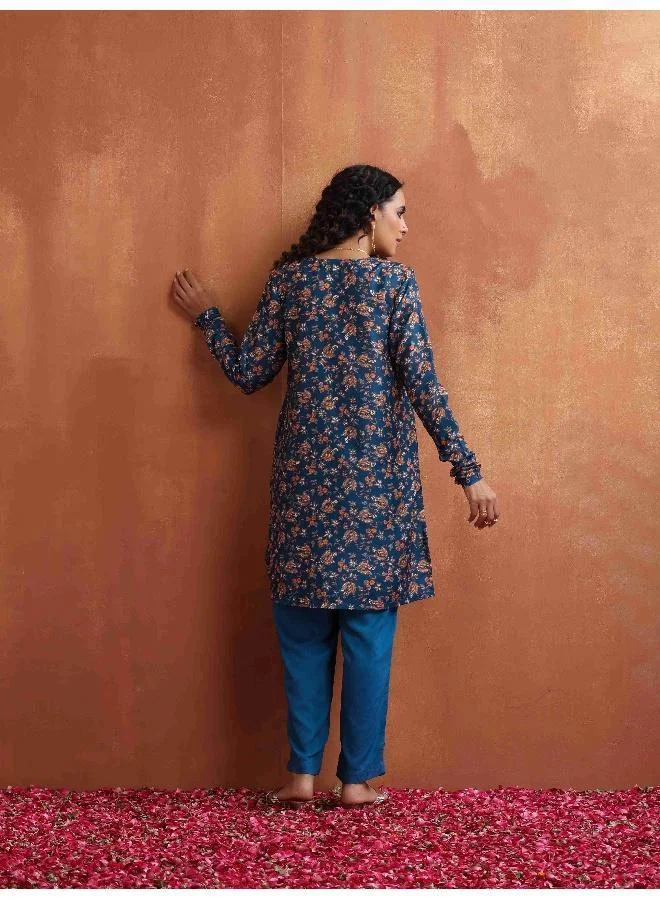 trueBrowns Blue Print Kurta Co-ord Set