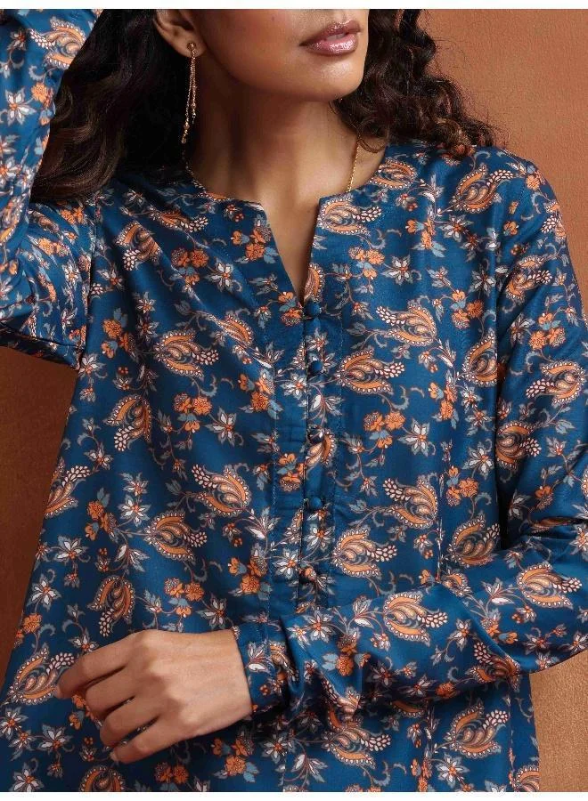 trueBrowns Blue Print Kurta Co-ord Set
