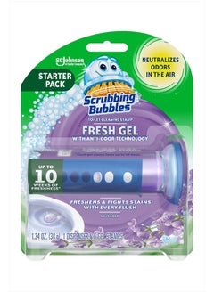 Toilet Gel Stamps, Fresh Gel Toilet Cleaning Stamps, Helps Keep Toilet Clean and Helps Prevent Limescale & Toilet Rings, Lavender Scent, 1 Dispenser with 6 Stamps