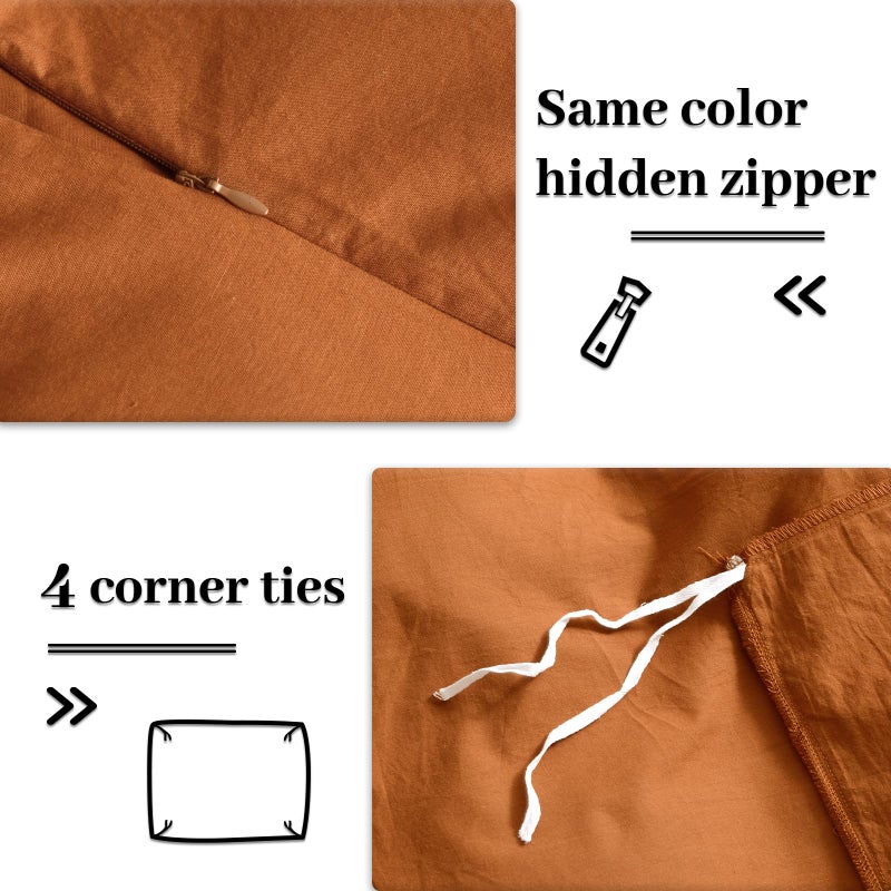 NEXHOME PRO Duvet Cover Set 100% Washed Cotton Oversized Queen 98 ""x98 ""  Organic Natural Linen Look Textured 3 Pieces Bedding Set Terracotta Burnt Orange with Zipper Closure  Soft (No Comforter) - Image 5