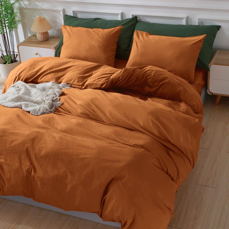NEXHOME PRO Duvet Cover Set 100% Washed Cotton Oversized Queen 98 ""x98 ""  Organic Natural Linen Look Textured 3 Pieces Bedding Set Terracotta Burnt Orange with Zipper Closure  Soft (No Comforter) - Image 4