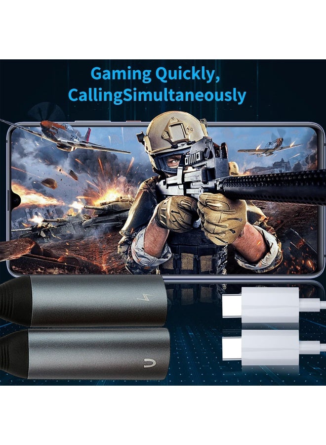 آیمی محول صوت من النوع C ثنائي الوظائف، منفذ مزدوج من النوع C إلى AUX وشحن، كابل مضفر بطول 12 سم، نقل صوت عالي الدقة، متوافق مع أجهزة iPhone و iPad وأجهزة USB-C - Image 3