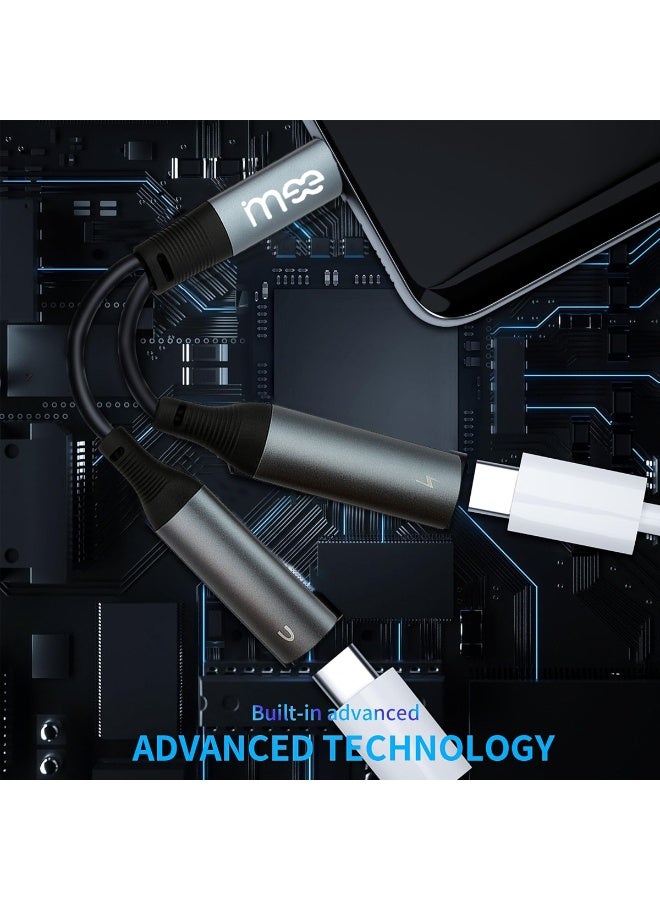 آیمی محول صوت من النوع C ثنائي الوظائف، منفذ مزدوج من النوع C إلى AUX وشحن، كابل مضفر بطول 12 سم، نقل صوت عالي الدقة، متوافق مع أجهزة iPhone و iPad وأجهزة USB-C - Image 4