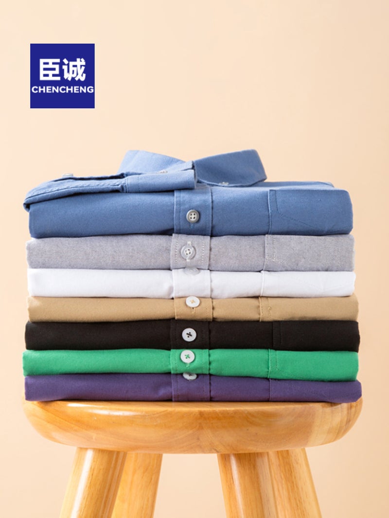 Men'S Shirts Oxford Fabric Shirts Men'S Long-Sleeved Pure Cotton Solid Color Can Be Embroidered With Logo Casual Daily Shirts Men'S Clothing - Image 4