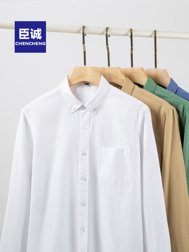 Men'S Shirts Oxford Fabric Shirts Men'S Long-Sleeved Pure Cotton Solid Color Can Be Embroidered With Logo Casual Daily Shirts Men'S Clothing - Image 2