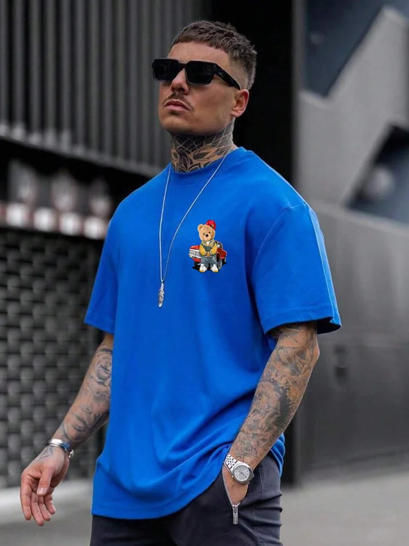 دوغ فش Teddy Family Printed Oversize Blue Men's T-Shirt