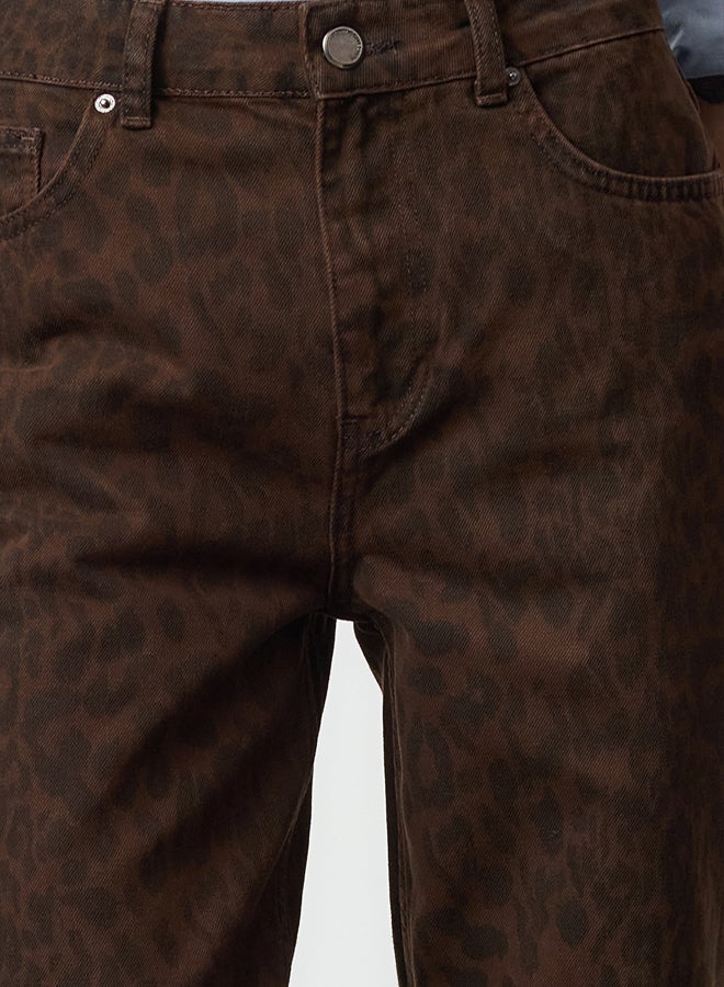 trendyol Multicolored Leopard Print Brown High Waist Wide Leg Jeans - Image 4