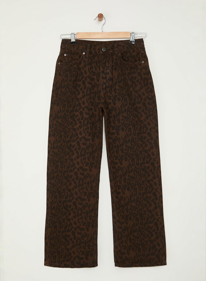 trendyol Multicolored Leopard Print Brown High Waist Wide Leg Jeans - Image 5