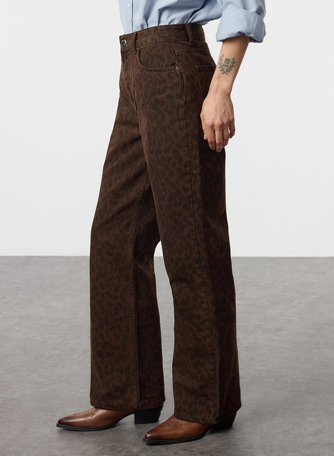 trendyol Multicolored Leopard Print Brown High Waist Wide Leg Jeans - Image 3