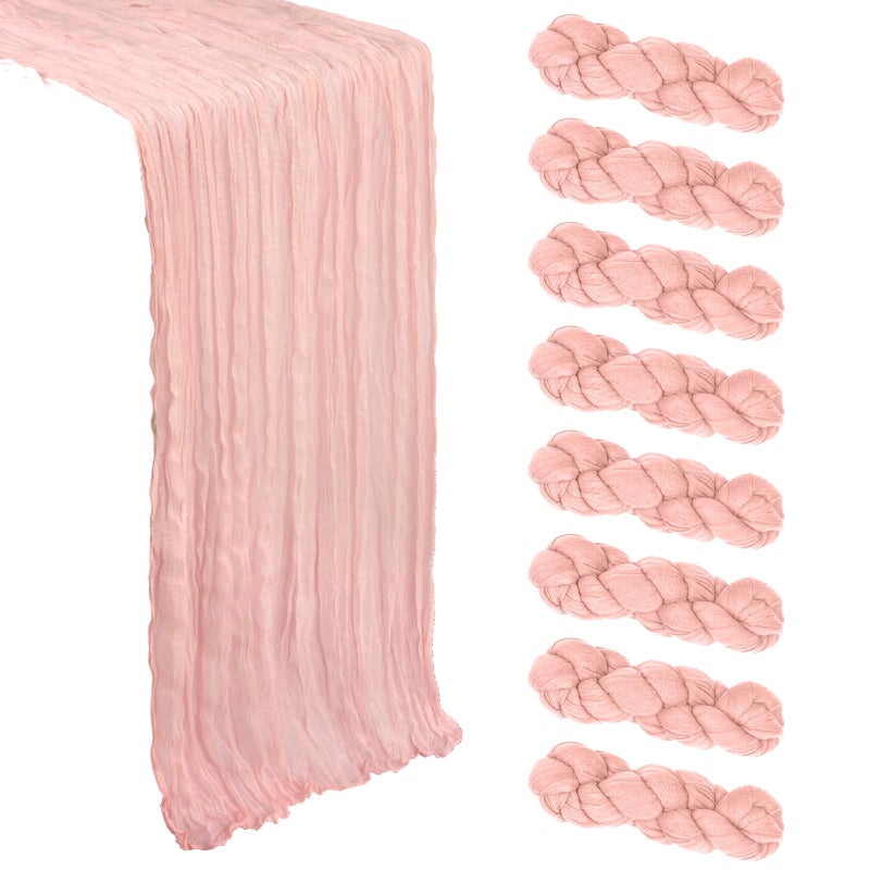 Heneger 8 Pack Blush Pink Table Runner Cheesecloth 10Ft Gauze Cheese Cloth Table Runner 120 Inch Boho Sheer Rustic Fabric for Party Holiday Decor Bridal Baby Shower Wedding Decoration - Image 1