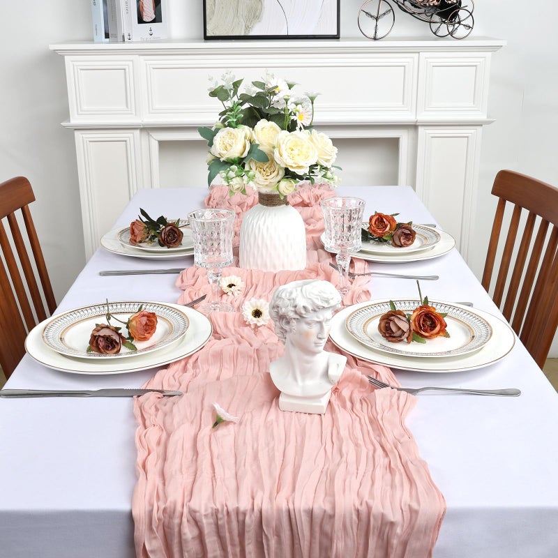 Heneger 8 Pack Blush Pink Table Runner Cheesecloth 10Ft Gauze Cheese Cloth Table Runner 120 Inch Boho Sheer Rustic Fabric for Party Holiday Decor Bridal Baby Shower Wedding Decoration - Image 3