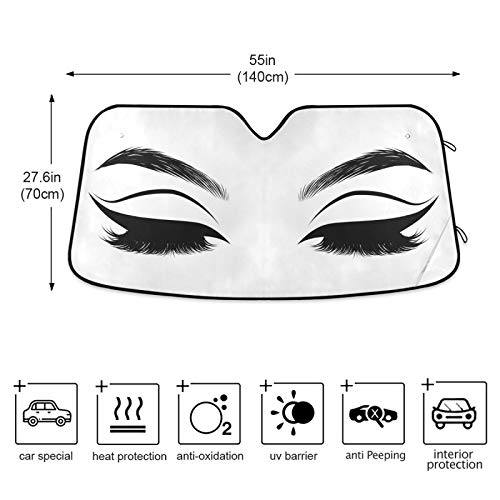 Oarencol Women Eyes Eyelash Car Windshield Sun Shade Foldable UV Ray Sun Visor Protector Sunshade to Keep Your Vehicle Cool (55" x 27.6") - Image 4