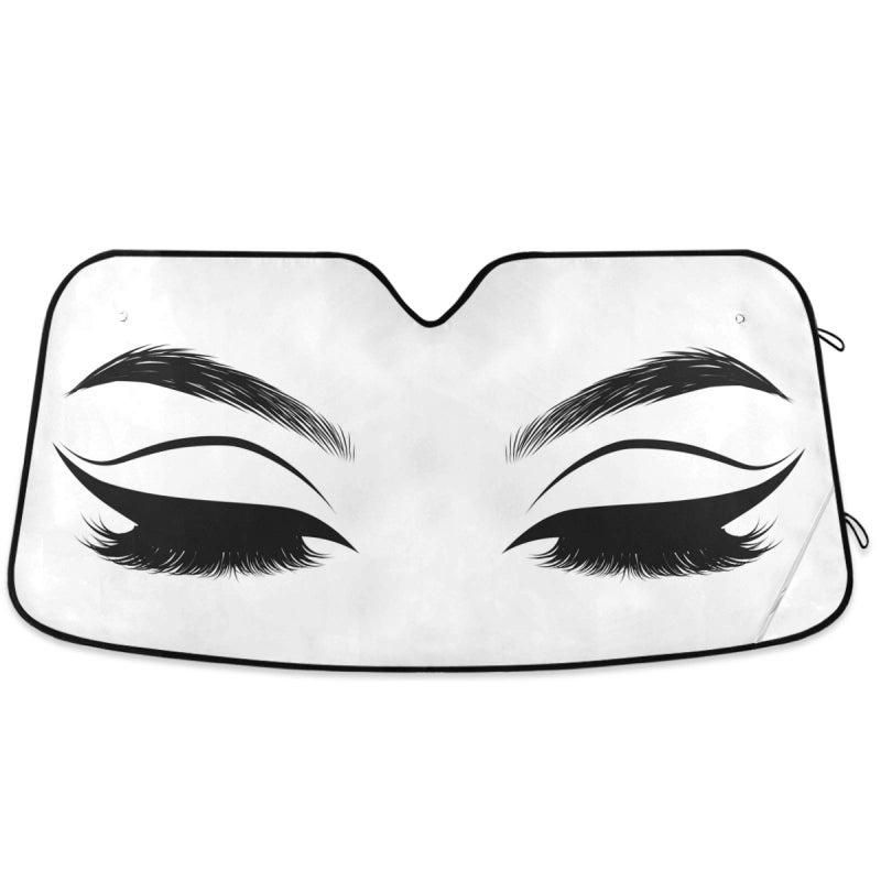 Oarencol Women Eyes Eyelash Car Windshield Sun Shade Foldable UV Ray Sun Visor Protector Sunshade to Keep Your Vehicle Cool (55" x 27.6") - Image 2