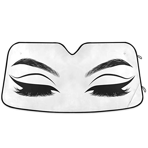 Oarencol Women Eyes Eyelash Car Windshield Sun Shade Foldable UV Ray Sun Visor Protector Sunshade to Keep Your Vehicle Cool (55" x 27.6") - Image 1