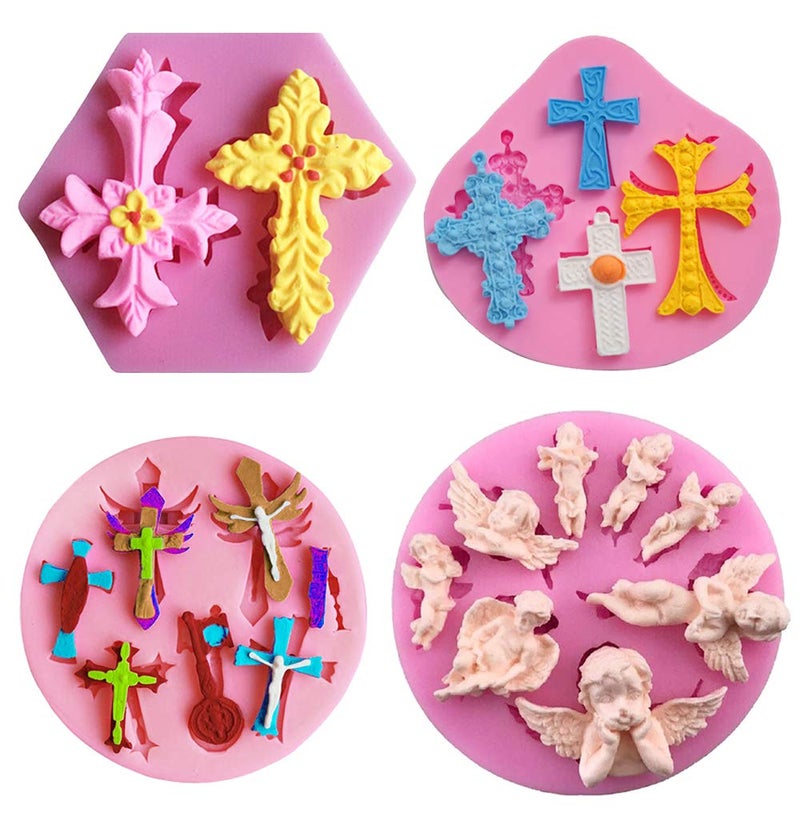 HiParty Angel with Wings Silicone Cake Fondant Mold, Cross Molds Set, Pink - Image 1