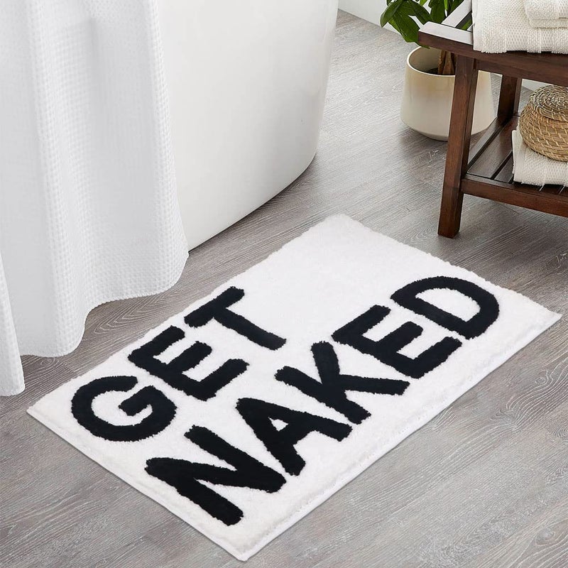 BOVEU Get Naked Bath Mat  Non Slip Absorbent Bath Rugs Funny Bathroom D?cor  White Bathroom Rugs for Tub and Shower  Machine Washable  32"" x 20""  White - Image 1