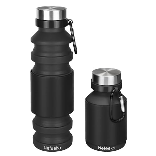 Nefeeko Collapsible Water Bottle, 18floz Reuseable BPA Free Silicone Foldable Bottles for Travel Gym Camping Hiking, Portable Leak Proof Sports Water Bottle with Carabiner - Image 1