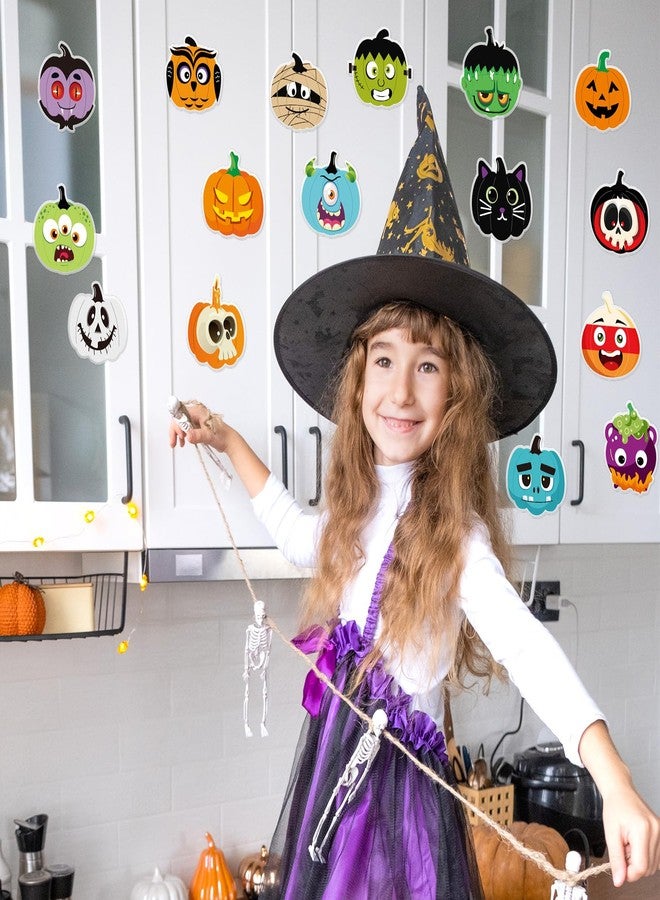 وولاين مجموعة ملصقات جل سميكة من والين، 32 قطعة، بتصميمات متنوعة ومضحكة على شكل وجوه يقطين كرتونية، لتزيين نوافذ المنزل والفصول الدراسية وغرف الأطفال وحفلات الهالوين، ورقتان - Image 3