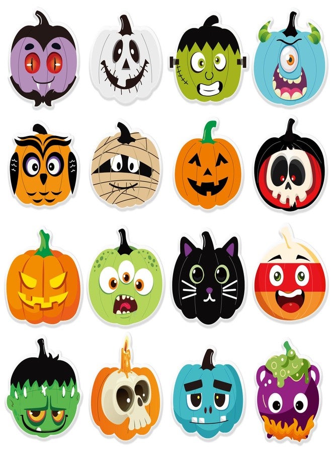 وولاين مجموعة ملصقات جل سميكة من والين، 32 قطعة، بتصميمات متنوعة ومضحكة على شكل وجوه يقطين كرتونية، لتزيين نوافذ المنزل والفصول الدراسية وغرف الأطفال وحفلات الهالوين، ورقتان - Image 1