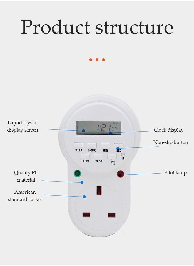 DUNISO - Digital Light Timer Plug, Outlet Timer Socket LCD Display 20 Programmable Switching Programs 24 Hours & 7 Days Energy Saving Timer Socket Plug-in Timer for Electrical Appliances - Image 1