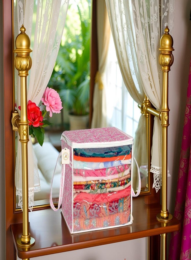 SHAPING FABRIC Pink Floral Fabric Saree Storage Bag with Transparent Front & Zipper Closure - Pack of 01 SF-SBB-1310 - Image 1