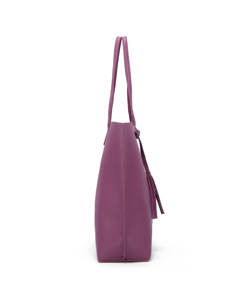 Dreubea Women's Soft Faux Leather Tote Shoulder Bag from, Big Capacity Tassel Handbag Purple - Image 4