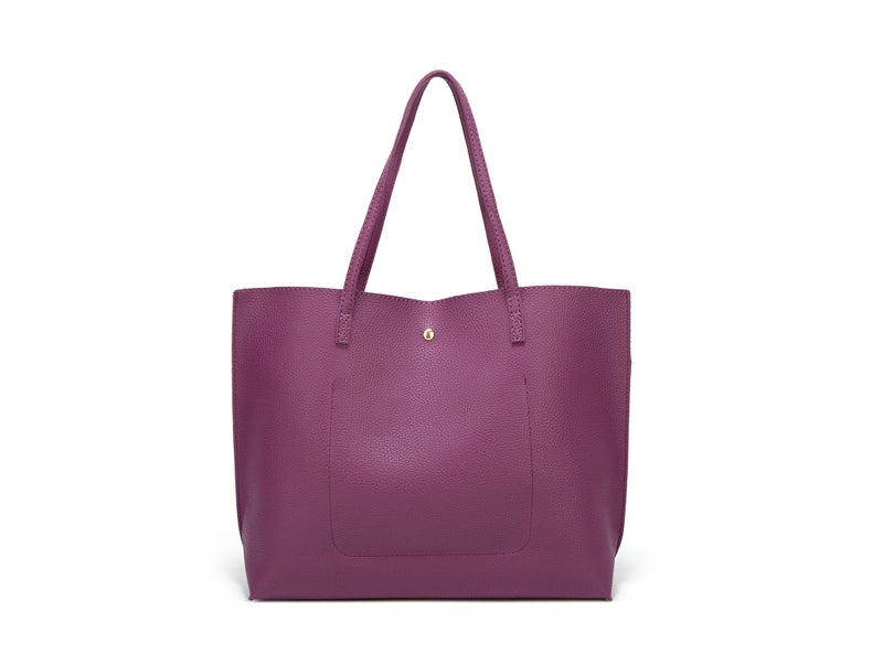 Dreubea Women's Soft Faux Leather Tote Shoulder Bag from, Big Capacity Tassel Handbag Purple - Image 3