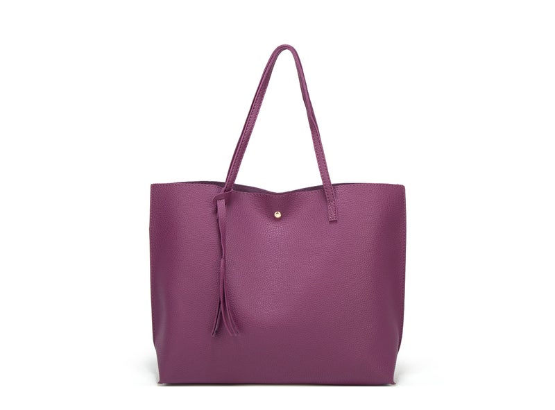Dreubea Women's Soft Faux Leather Tote Shoulder Bag from, Big Capacity Tassel Handbag Purple - Image 1