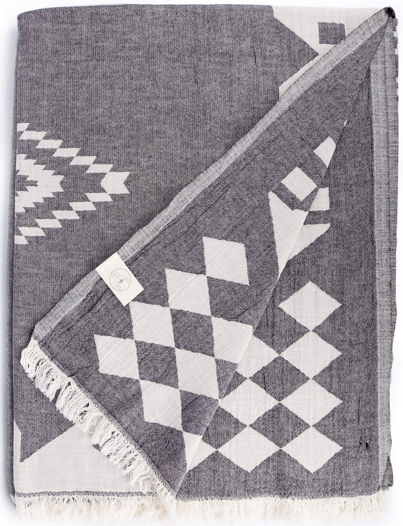 Bersuse 100% Cotton Bahamas XL Throw Blanket Turkish Towel Beach Blanket - Beach Camping Essentials - 75x90 Inches, Black - Image 1