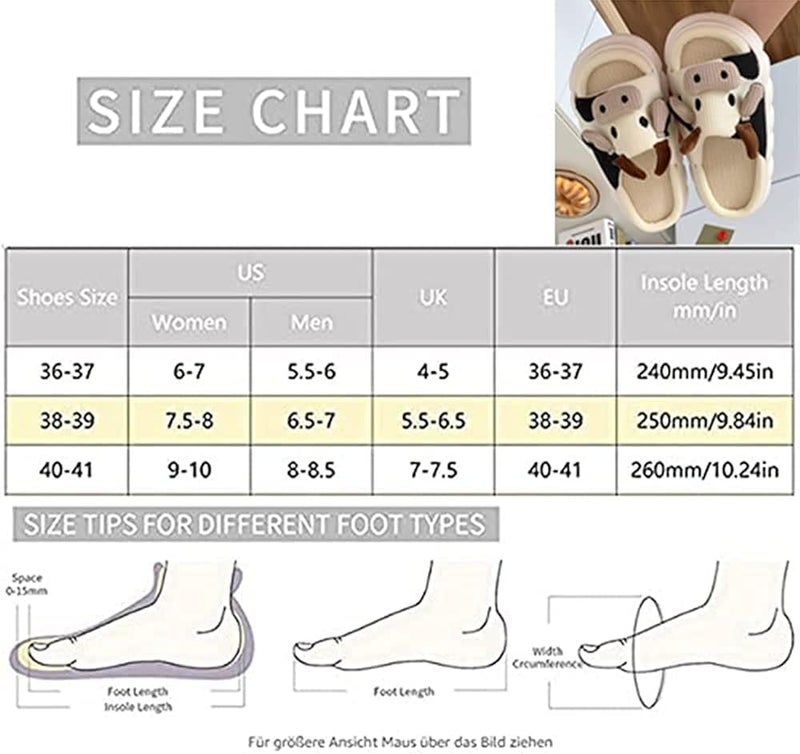 comfrt Kawaii Cow Slippers,Cartoon Cow Slippers,Fuzzy Cow Slippers, Summer Cozy Animal Slippers for Women - Image 2