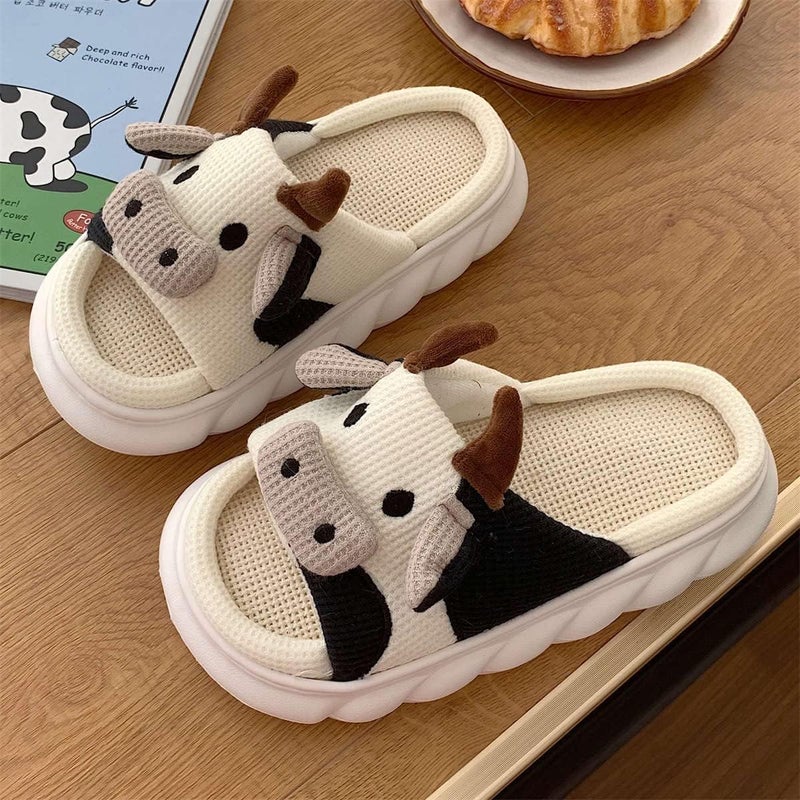 comfrt Kawaii Cow Slippers,Cartoon Cow Slippers,Fuzzy Cow Slippers, Summer Cozy Animal Slippers for Women - Image 3
