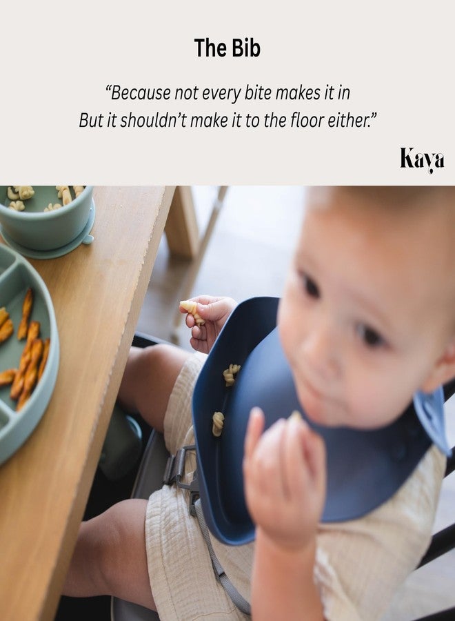 Kaya Silicone Bib for Babies and Toddlers Pack of 2, BPA Free Non-Toxic, Food Catcher, Adjustable Neck, Dishwasher Safe (Deep Blue & Lilac Flowers) - Image 4