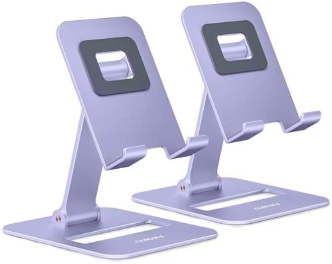Nulaxy 2 Pack Dual Folding Cell Phone Stand, Fully Adjustable Phone Holder for Desk, Compatible with iPhone 17 16 15 14 13 12 11, Nintendo Switch, All Phones, Black & Rose Gold - Image 1