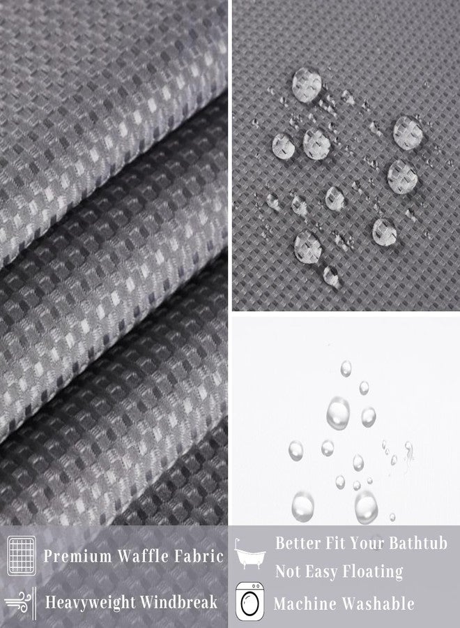 Ecoehoe 54" W x78“ L No Hooks Shower Curtain with Snap-in Liner with Magnets-Machine Washabel Top See Through Grey Waffle - Image 2
