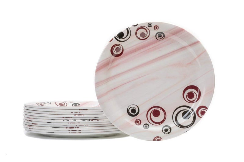 PRIZMA Unbreakable Lightweighted Melamine Round Full Size Red Circle Designed (11 Inch) Dinner/Lunch Plates (Pack of 12) - Image 4