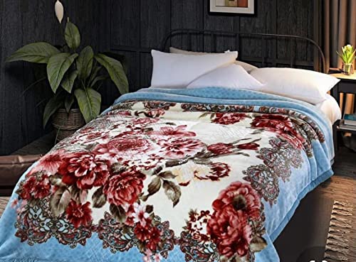 Bezzilish Home Bezzilish Home Cloudy Super Soft Fabric Floral Printed Mink Heavy Duty Luxury Ultra 2 Ply Double Bed Blanket 6 kg for Heavy Winters with English Colors Stylish Bag Packing 