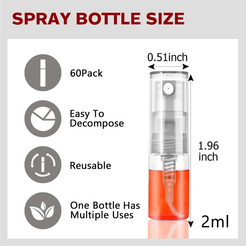 Csdtylh Mini Spray Bottle 2ml, Refillable Glass Spray Bottle, Glass Bottle Atomizer, Perfume Mouthwash Atomizer for Cleaning Refillable Container for Travel, Essential Oils, Perfume 60 Pcs, 2ml - Image 2