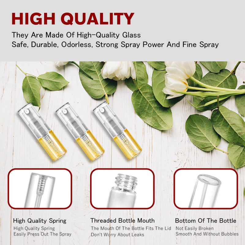 Csdtylh Mini Spray Bottle 2ml, Refillable Glass Spray Bottle, Glass Bottle Atomizer, Perfume Mouthwash Atomizer for Cleaning Refillable Container for Travel, Essential Oils, Perfume 60 Pcs, 2ml - Image 3