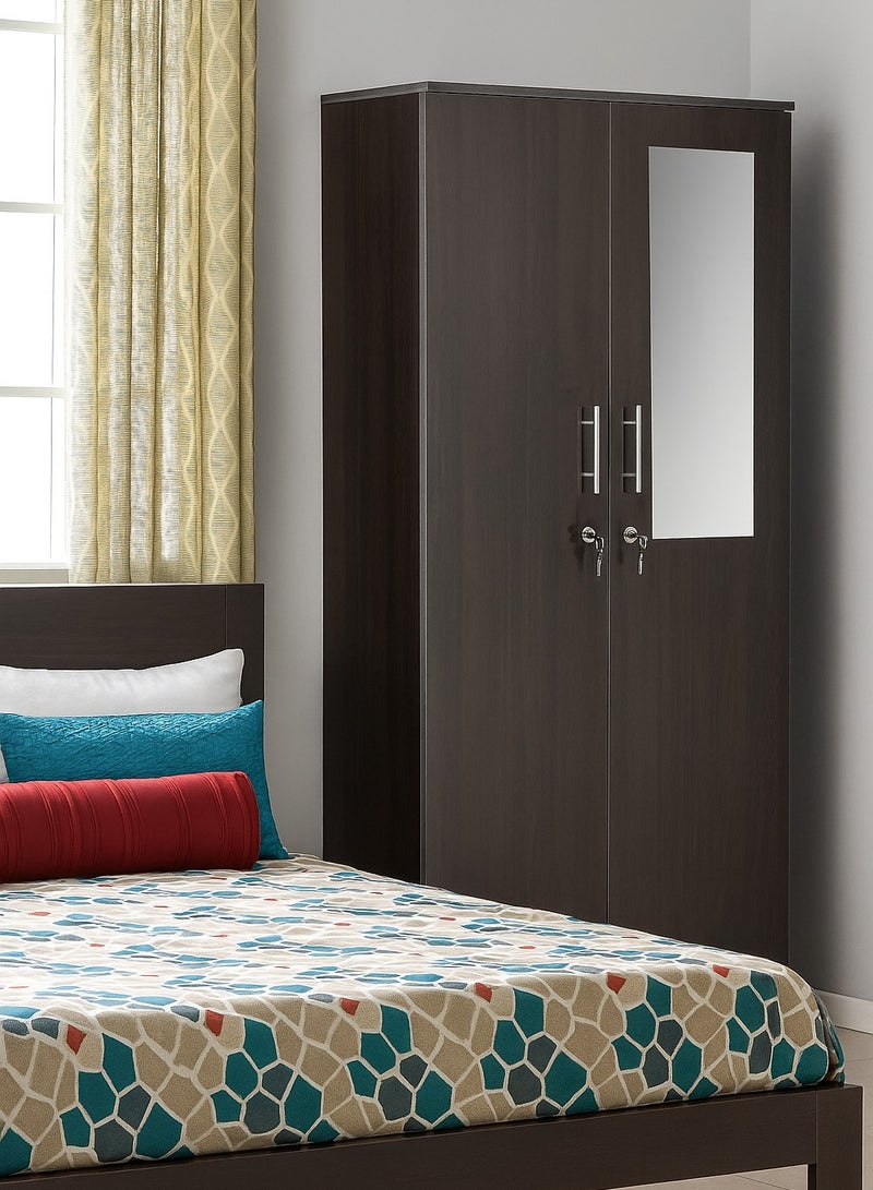 AFT Spacious Two-Door MDF Wardrobe with Lockable Compartments, Durable Metal Hinges, and Multiple Shelves for Organized Storage – Featuring Premium Dark Walnut Finish (Arfan) - Image 2